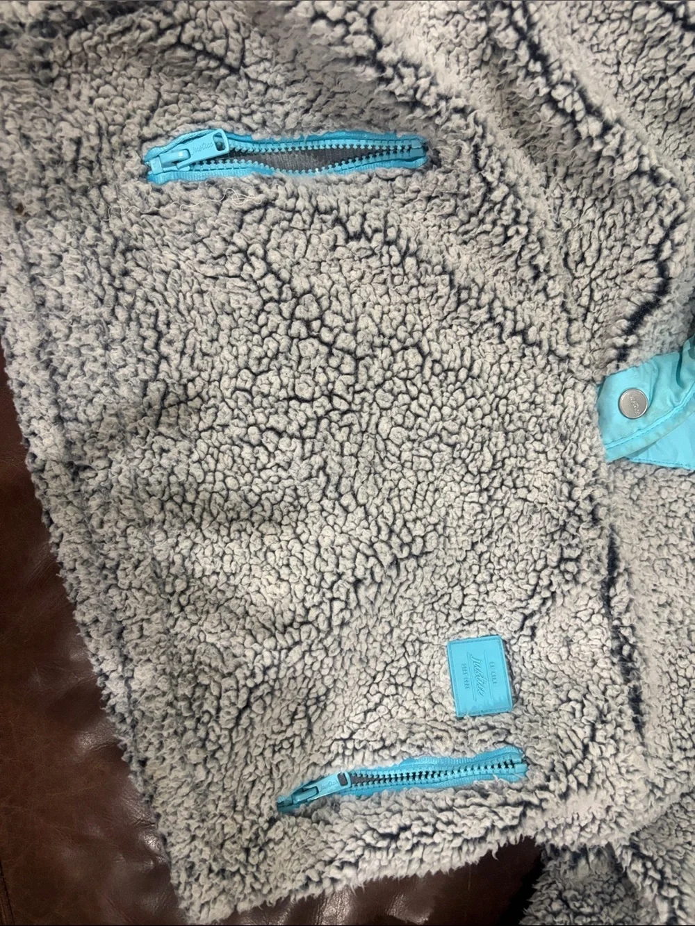 Justice Gray Sherpa Pullover with Aqua Trim